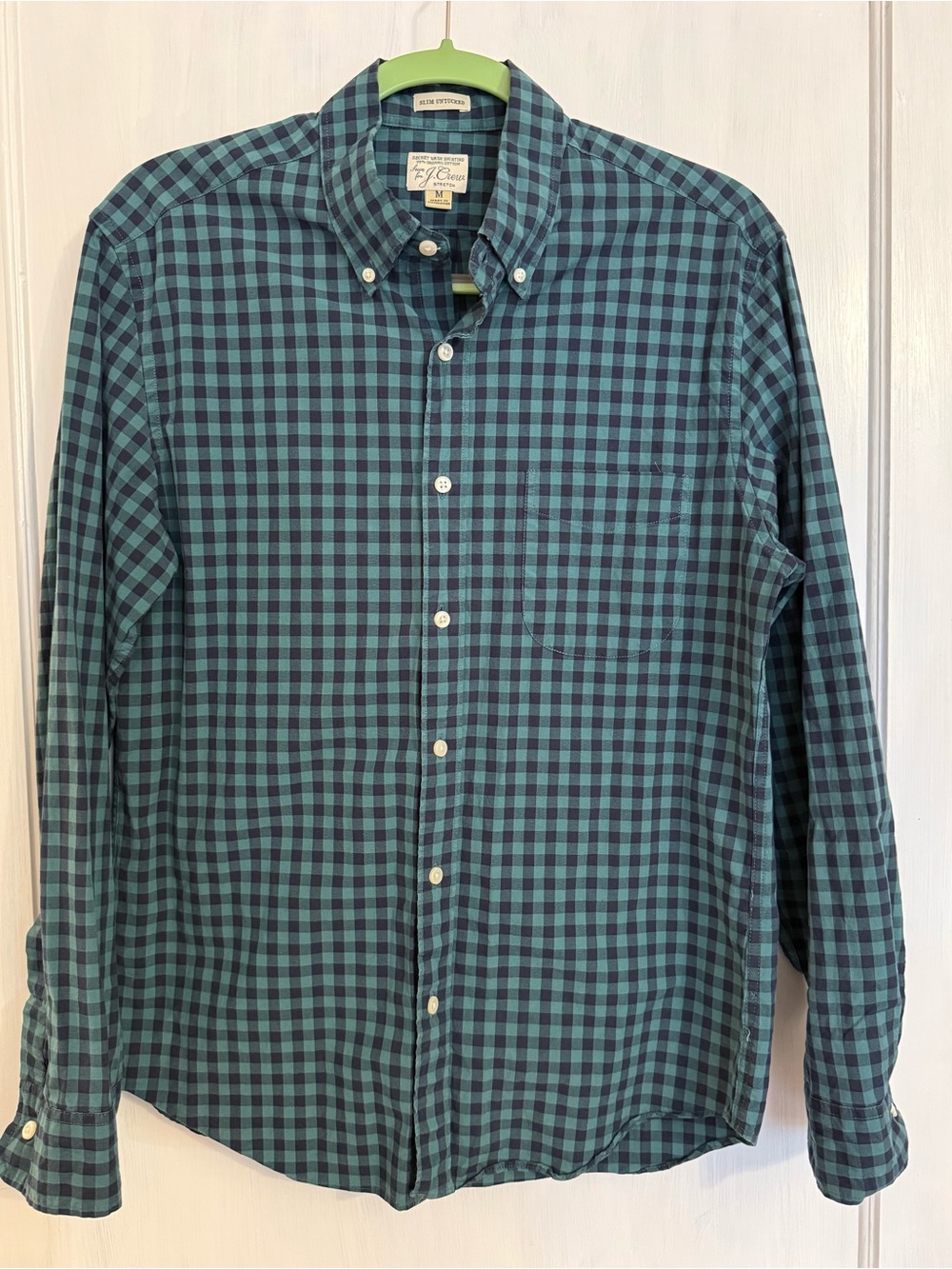 J.CREW Secret Wash Slim Untucked Check Button-Down Shirt Stretch Men’s M blue